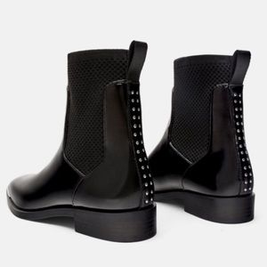 Zara Studded Sock-Style Chelsea Boot Ankle Bootie Black Silver Size 39